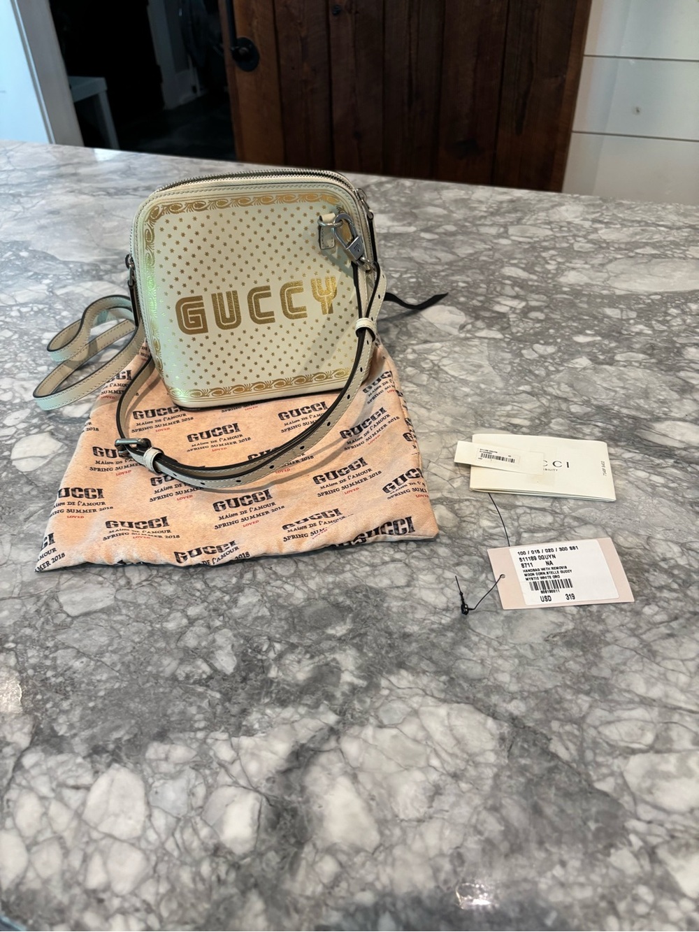 Gucci cream and gold Guccy Crossbody purse Authentic